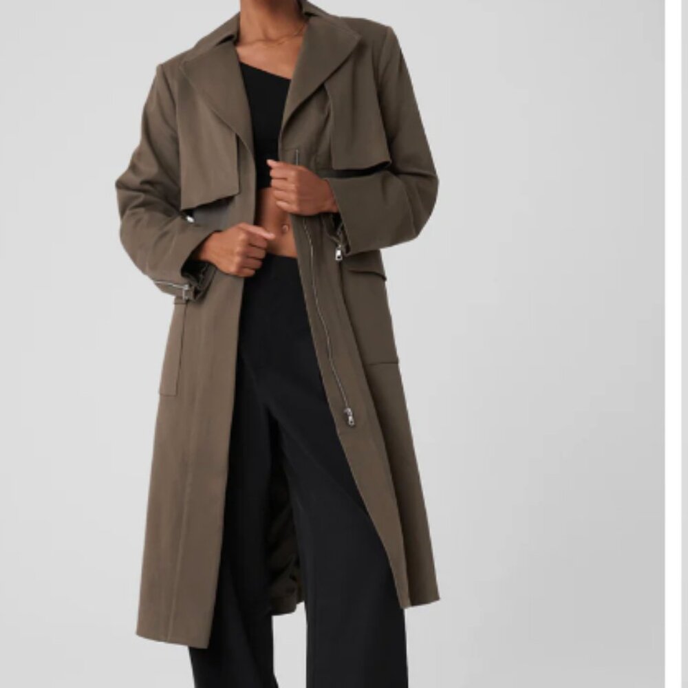 Alo Women’s FORMATION TRENCH COAT Olive Tree Size Small